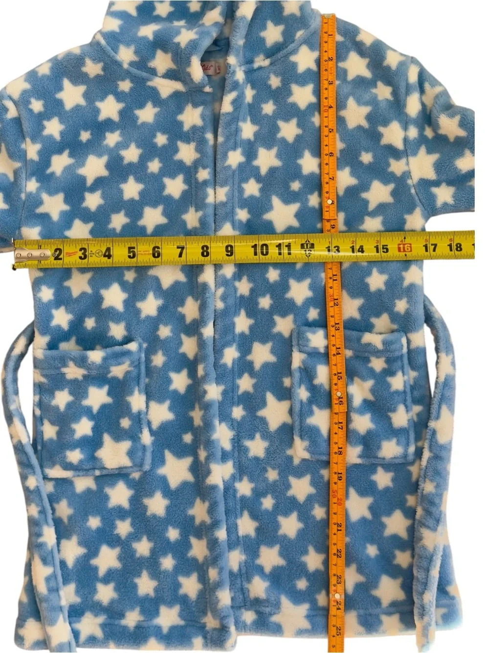 Cath Kids London Blue White Star Print Fleece Hooded Tue Waist Robe. 5-6. 5. 6.
